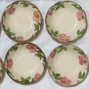 FRANCISCAN “Desert Rose” Fruit Bowl - Set of 4, Pink Roses & Green Leaves, Tan